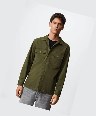 Overshirt Mango Chest-pocket Bavlnene Panske Hnedožltý | SK861230