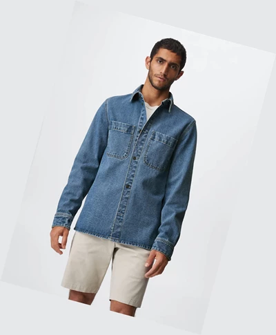 Overshirt Mango Pocket Denim Panske Modre | SK861263