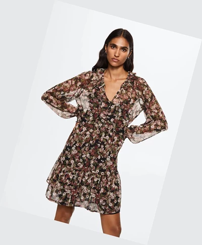 Saty Mango Floral Chiffon Damske Čierne | SK860419