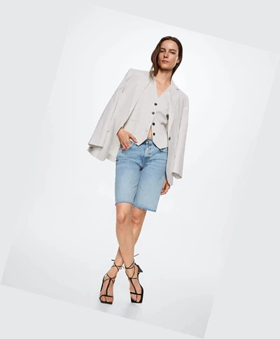 Sortky Mango Denim Bermuda With Frayed Hem Damske Modre | SK862085