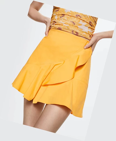 Sukne Mango Ruffled Bavlnene Skirts Damske Žlté | SK861216