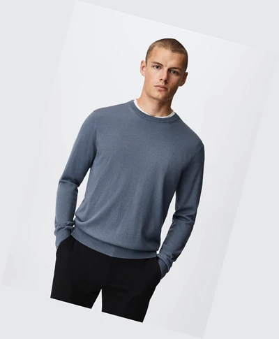 Svetre Mango 100% Merino Vlna Washable Panske Modre | SK862577