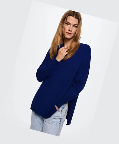 Svetre Mango Fine Perkins Neck Damske Modre | SK862354