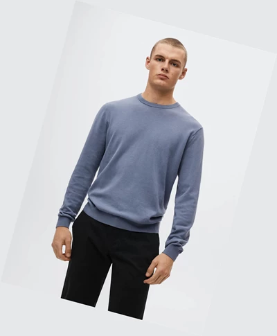 Svetre Mango Fine-knit Bavlnene Panske Modre | SK862346