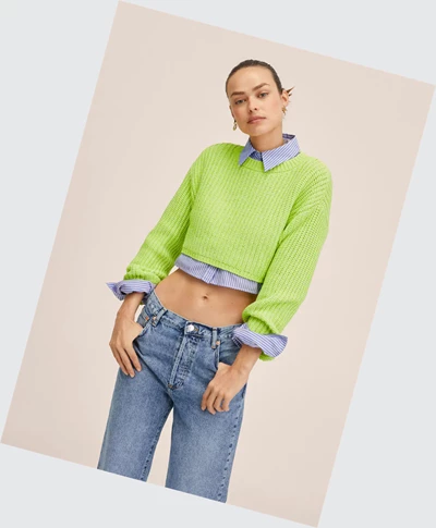 Svetre Mango Pletené Cropped Damske Lime | SK862477