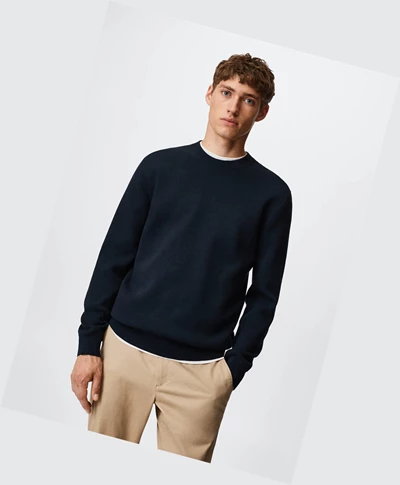 Svetre Mango Round Neck Panske Modre | SK862617