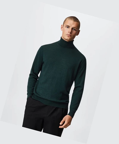 Svetre Mango Turtleneck Vlna Panske Tmavo Zelene | SK862415