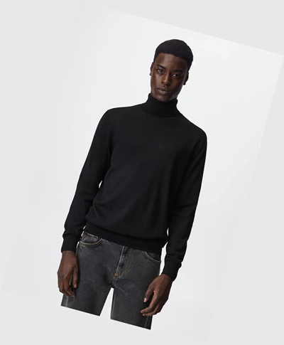 Svetre Mango Turtleneck Vlna Panske Čierne | SK862565