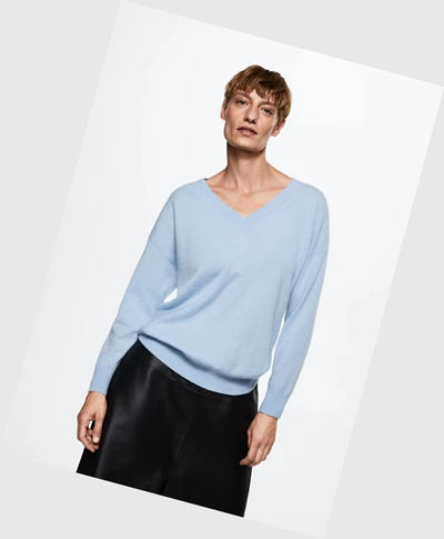 Svetre Mango V-neck Cashmere Damske Modre | SK862402