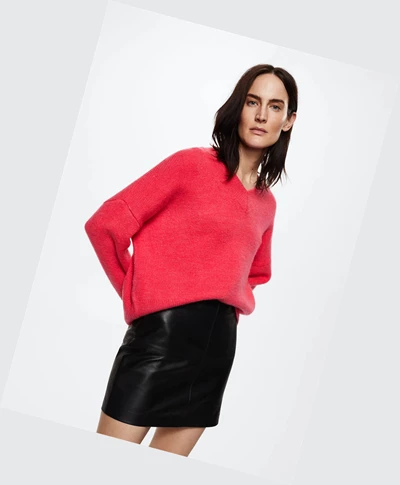 Svetre Mango V-neck Knit Damske Fuchsie | SK862522