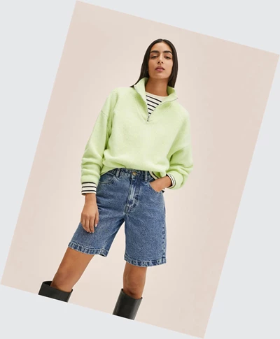 Svetre Mango Zip Knit Damske Lime | SK862622