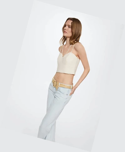 Topy Mango Linen Crop Damske Ecru | SK863215