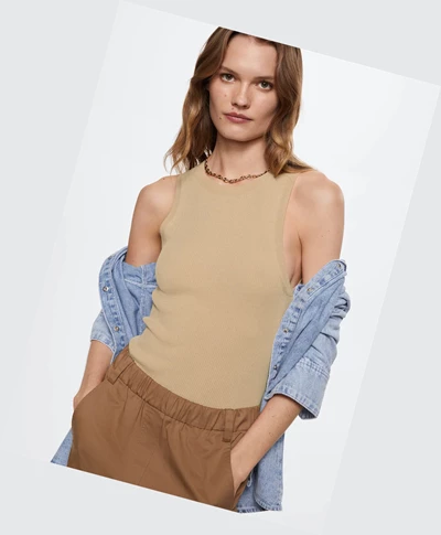 Topy Mango Rebrovaný Knit Damske Sand | SK863236