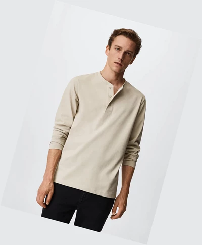 Tričko Mango Henley Collar Long Sleeve Panske Béžové | SK862824