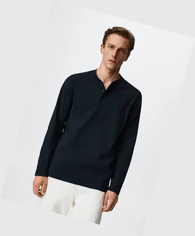 Tričko Mango Henley Collar Long Sleeve Panske Námornícka Modrá | SK862903