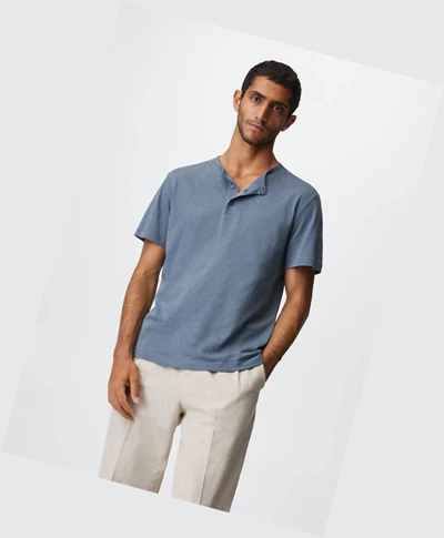 Tričko Mango Henley Linen-blend Panske Modre | SK862899