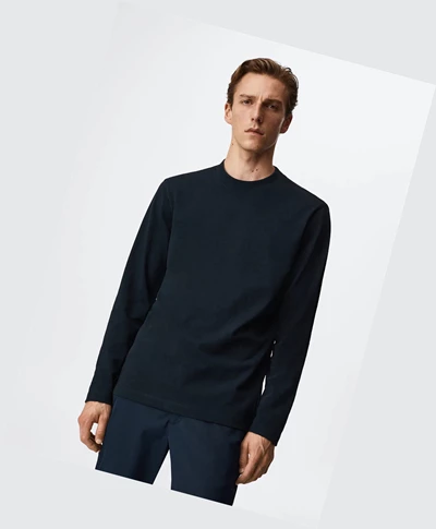 Tričko Mango Long Sleeve Bavlnene Panske Námornícka Modrá | SK862772