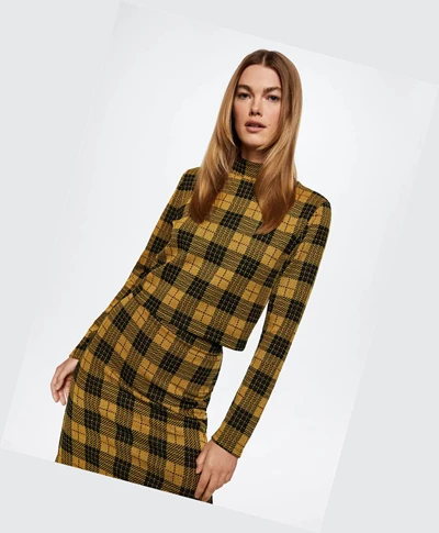 Tričko Mango Perkins Collar Plaid Damske Horčica Biela | SK862941