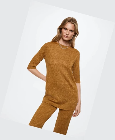 Tričko Mango Rebrovaný Knit Damske Horčica Biela | SK862874