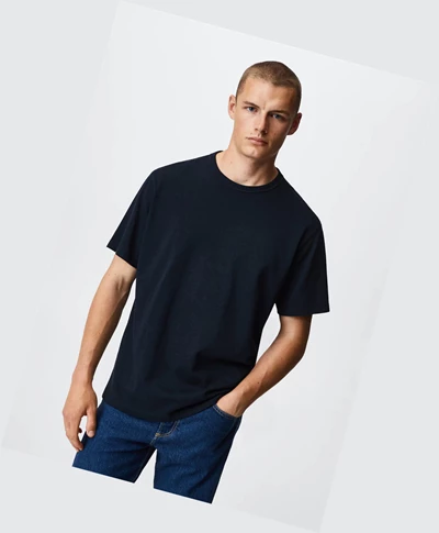 Tričko Mango Relaxed Fit Bavlnene Panske Tmavo Námornícka Modrá | SK863157