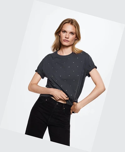 Tričko Mango Strass Bavlnene Damske Charcoal | SK863057