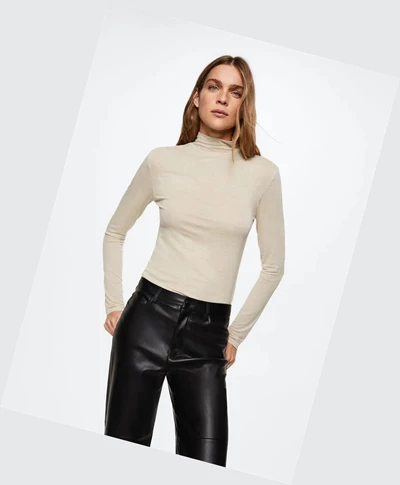 Tričko Mango Turtleneck Long Sleeve Damske Sand | SK863027